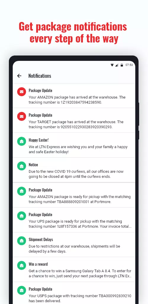 LTN Express mobile screen
