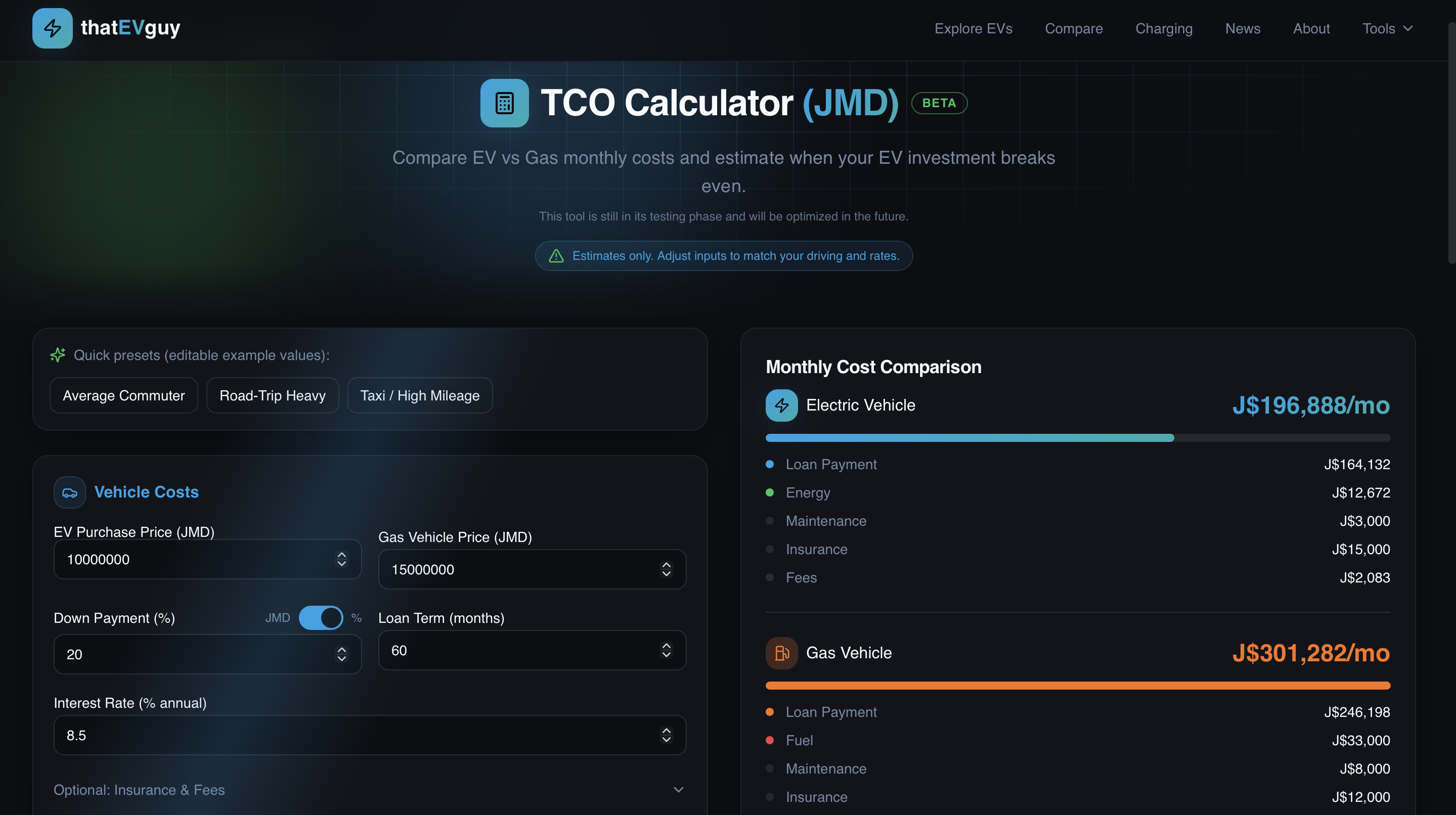 ThatEVGuy interface screen