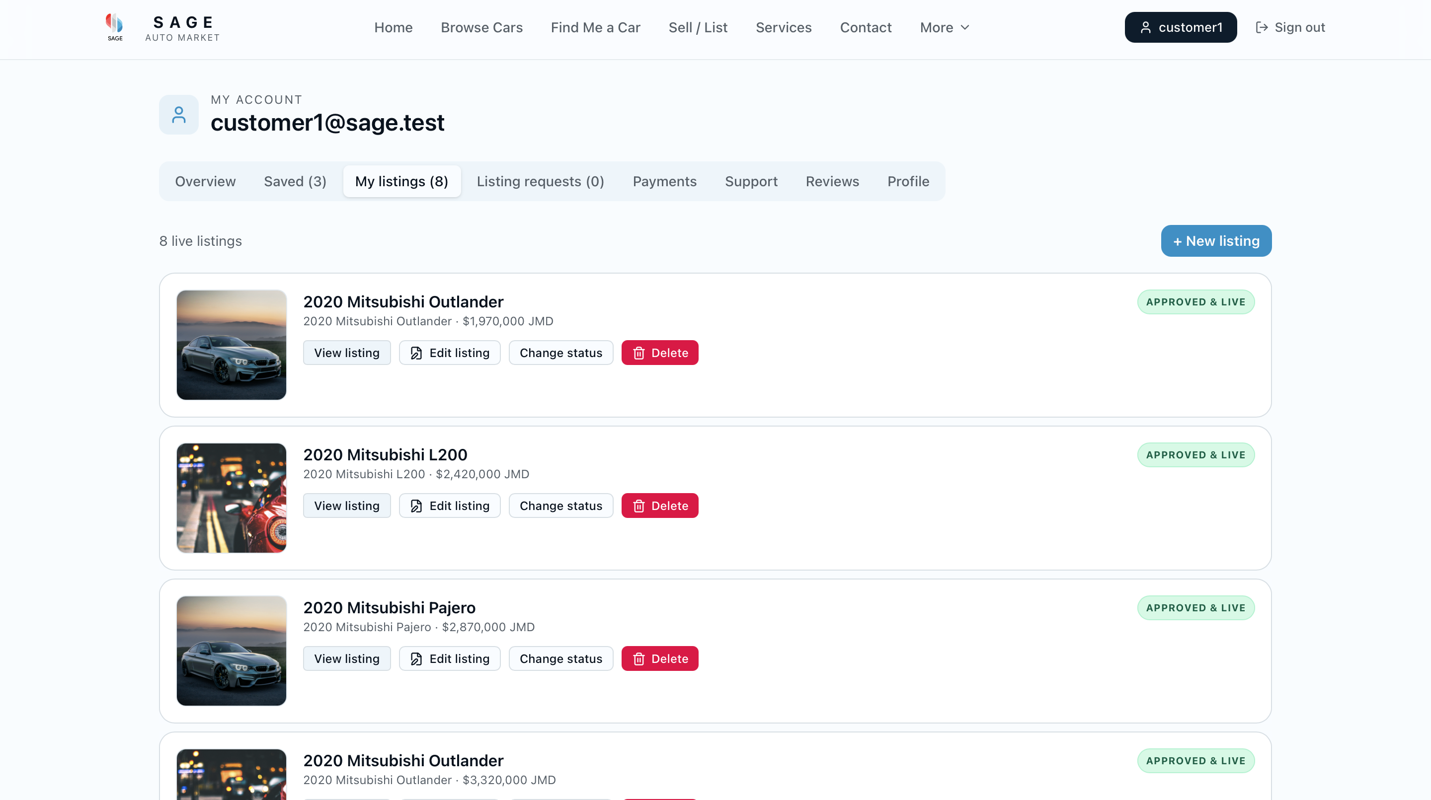 SAGE AutoMarket interface screen