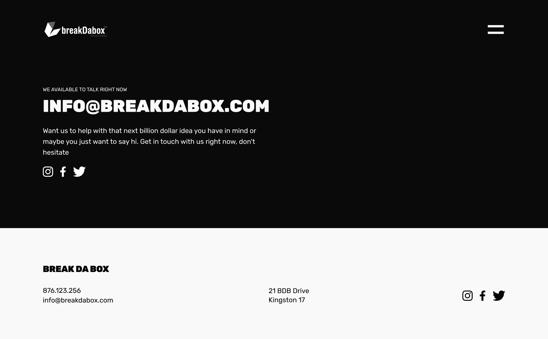 Break Da Box homepage mock-up