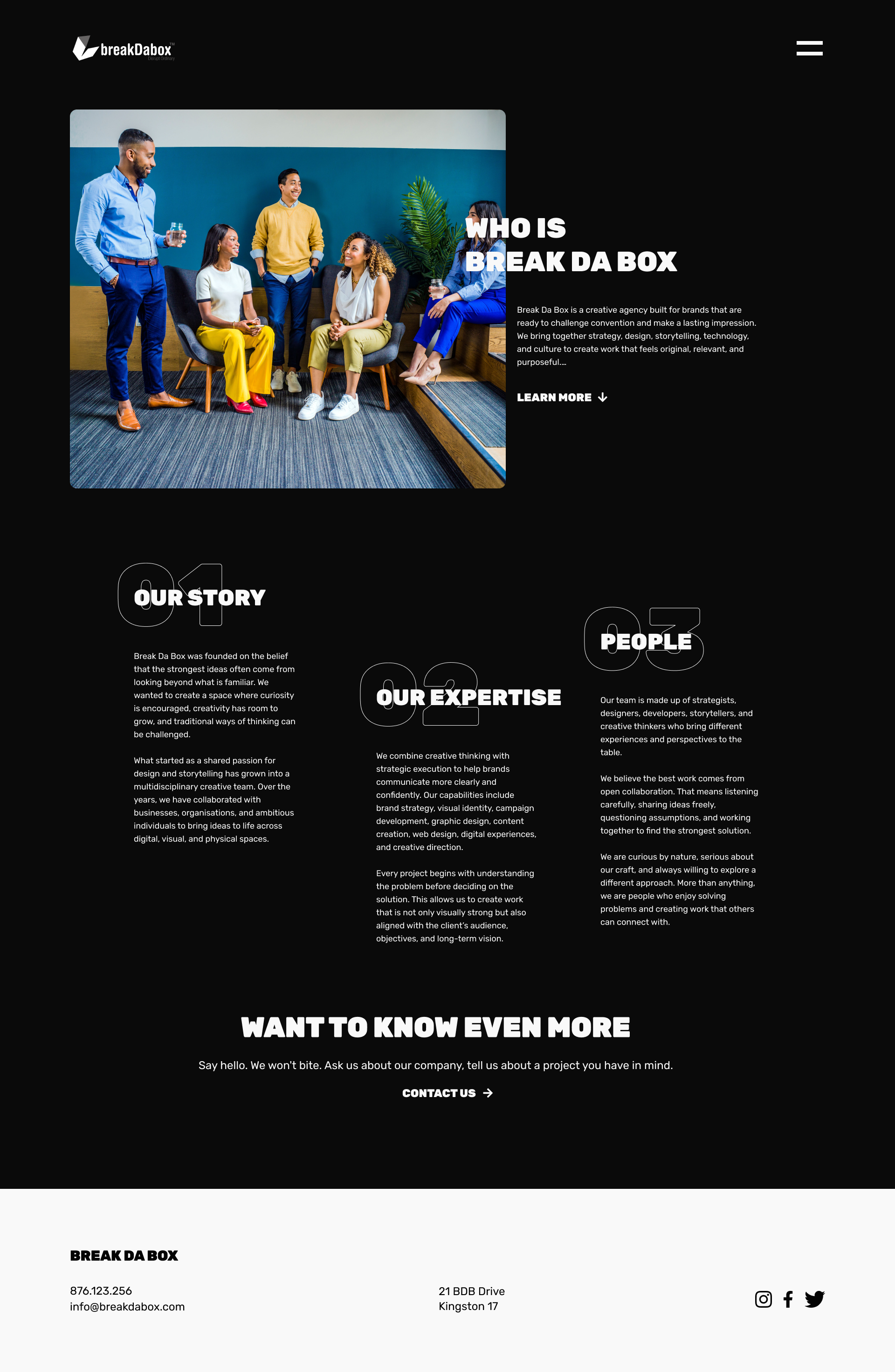 Break Da Box about us page mock-up